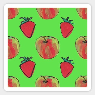 Apples and strawberries on green Sticker